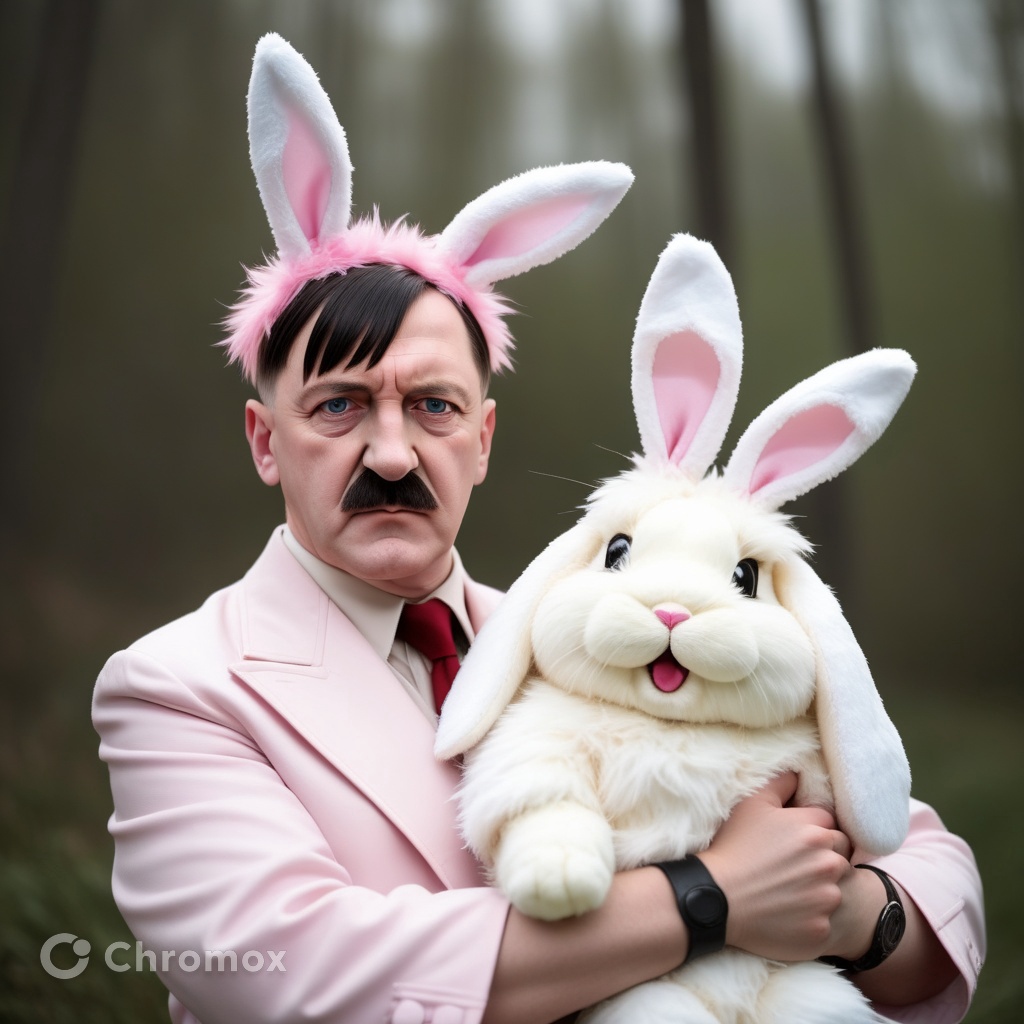 outdoor photography, Adolf Hitler in fluffy bunny cosplay with bunny ears