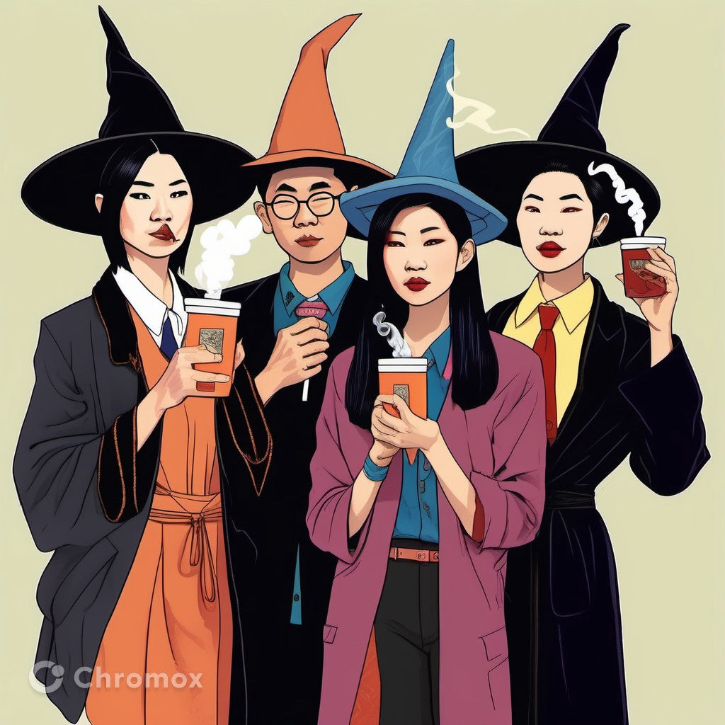 AI Art: a group of people dressed as witches drinking coffee by ...